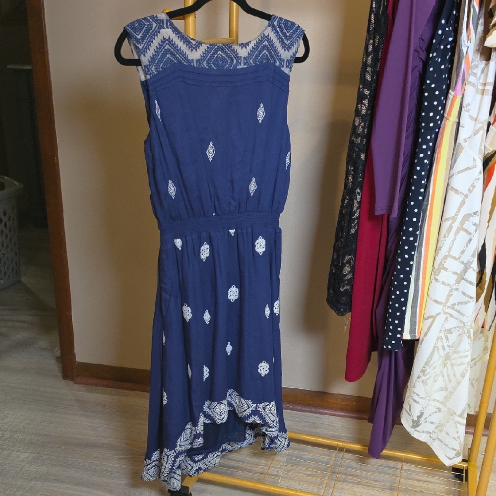 Chelsea & Violet Navy Blue Embroidered High-Low Dress
